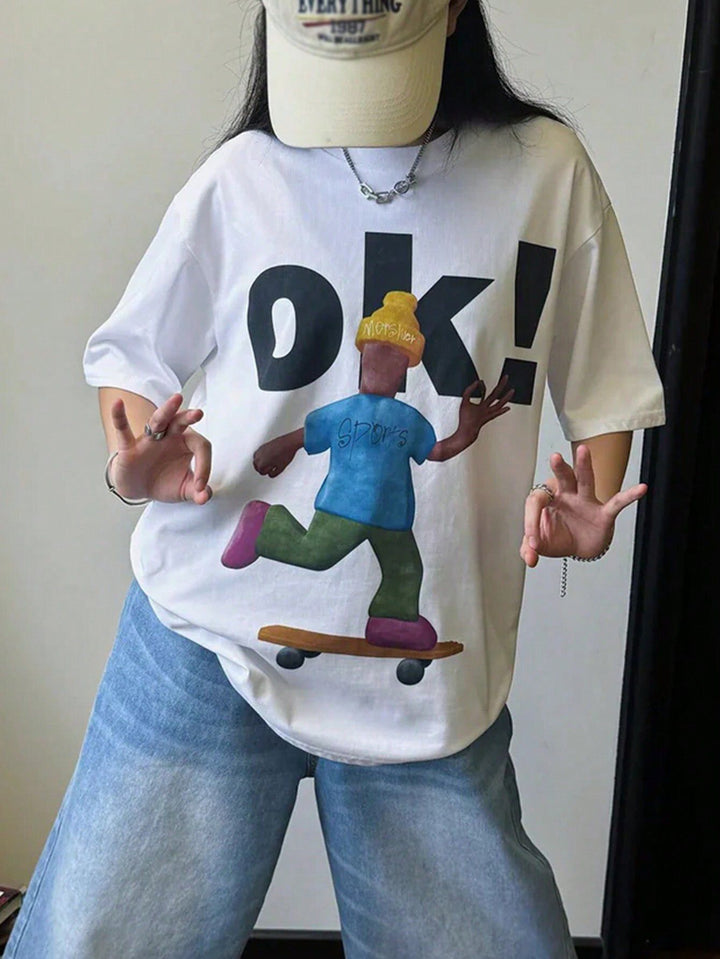 Damen T-Shirt mit künstlerischem Skelettmotiv und einzigartigem Druck Drune