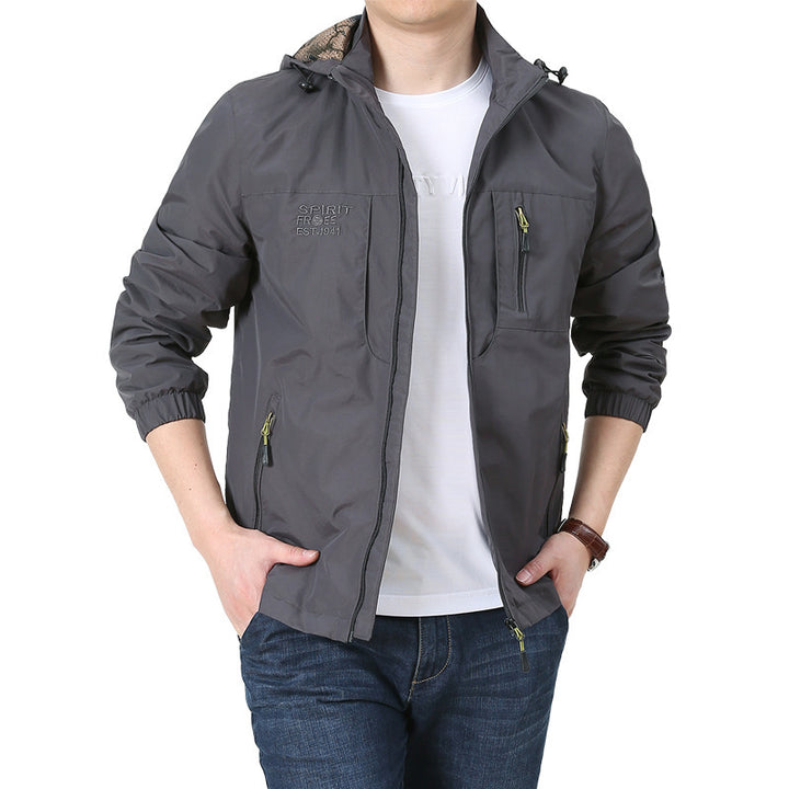 Herren Windabweisende Microfaser-Utilityjacke mit Kapuze und Mehrfach-Reißverschlusstaschen Drune