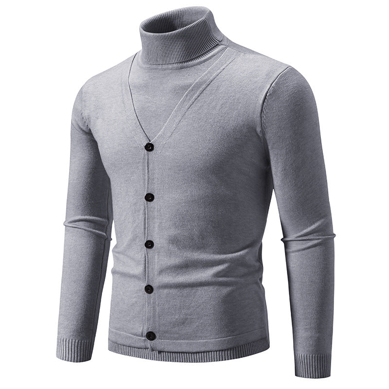 Herren Feiner Rollkragenpullover mit dekorativer Knopfleiste und schmaler Silhouette Drune