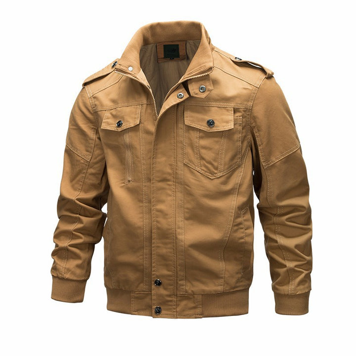 Herren nan leichter Baumwoll-Canvas Fliegerjacke mit Schulterklappen, verdecktem Reißverschluss und multifunktionalen Taschen Drune