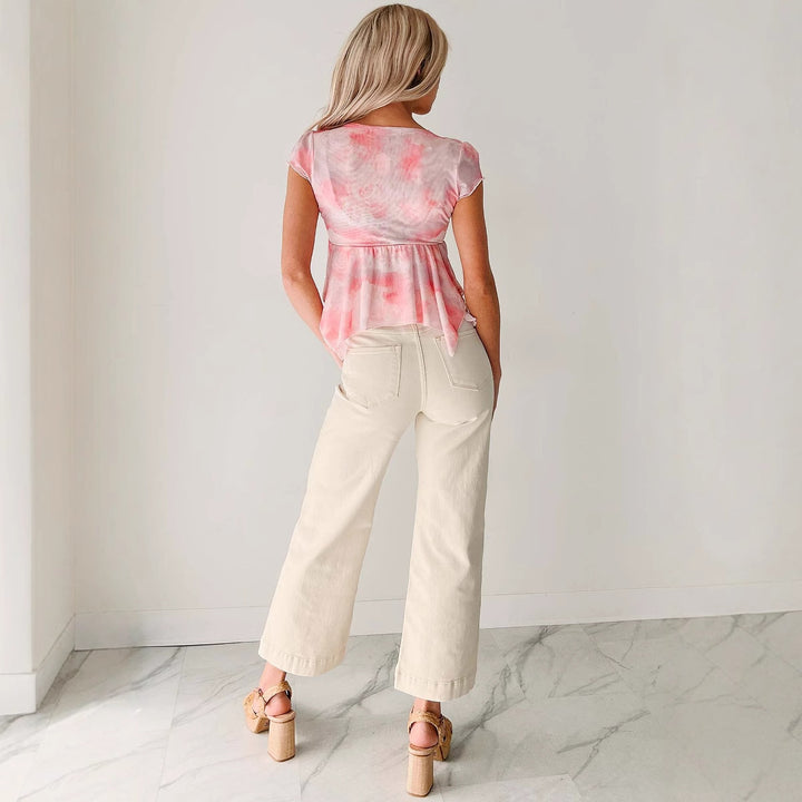 Damen Bluse mit romantischem Rosenmuster und zartem Bindegürtel Drune