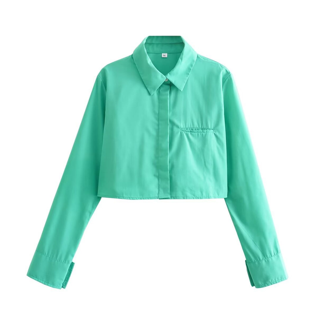 Damen nan kurze Hemdbluse mit klassischem Kragen, verdeckter Knopfleiste und Brusttasche Drune
