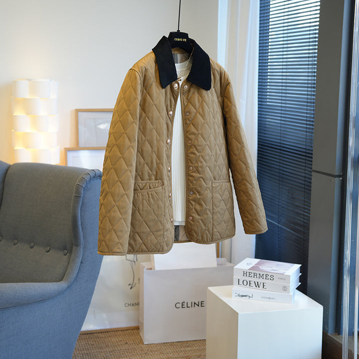 Damen Modische Steppjacke mit klassischem Kragen Drune