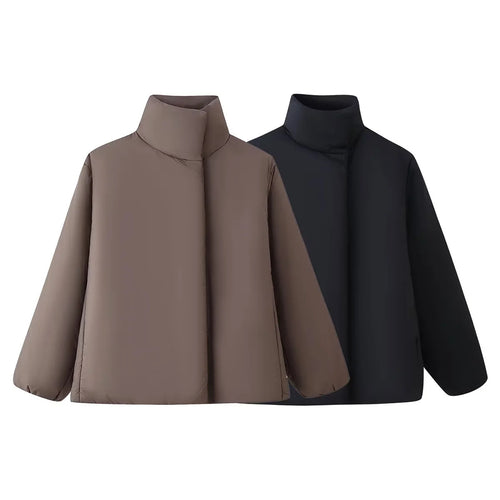 Damen nan minimalistische Steppjacke mit hohem Stehkragen und kastiger Boxy‑Passform Drune