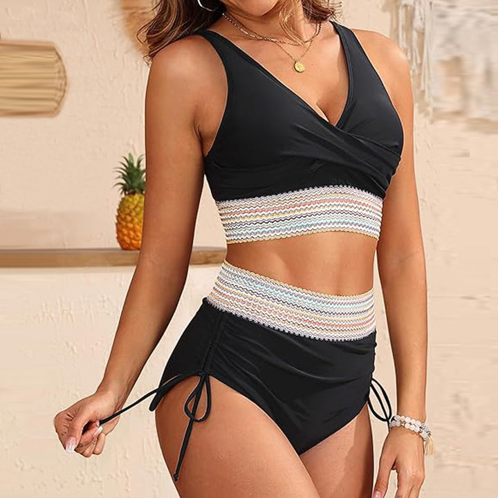 Damen Hoch geschnittenes Bikini-Set mit modischem Wickeloberteil Drune