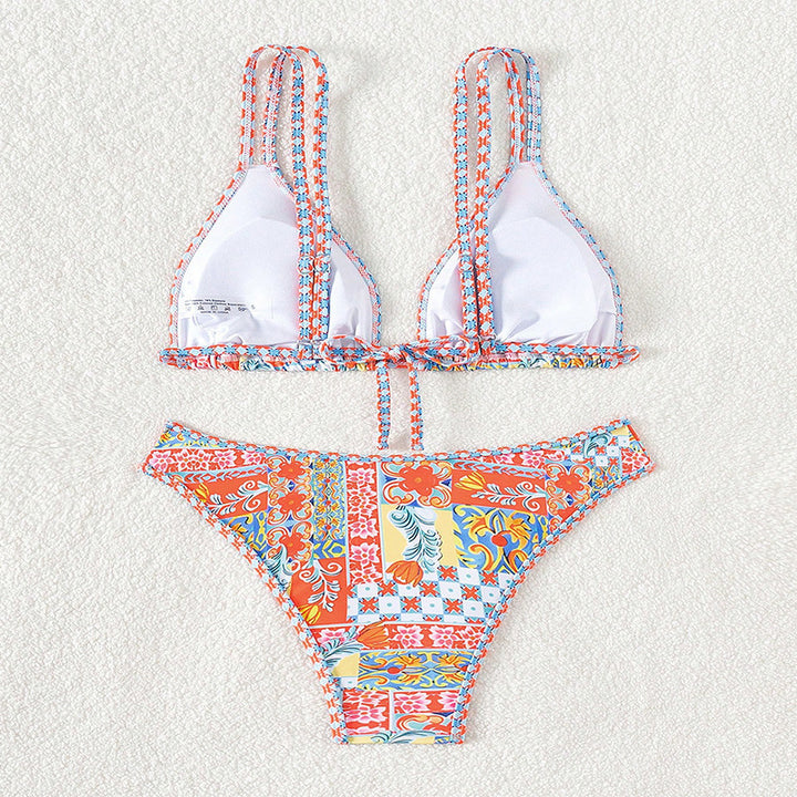 Damen Triangel-Bikini mit verstellbaren Trägern und buntem Muster Drune