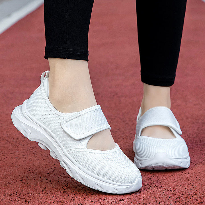 Damen nan Strick-Riemen-Sneaker mit Klettverschluss, gepolstertem Fußbett und stoßdämpfender EVA-Sohle Drune