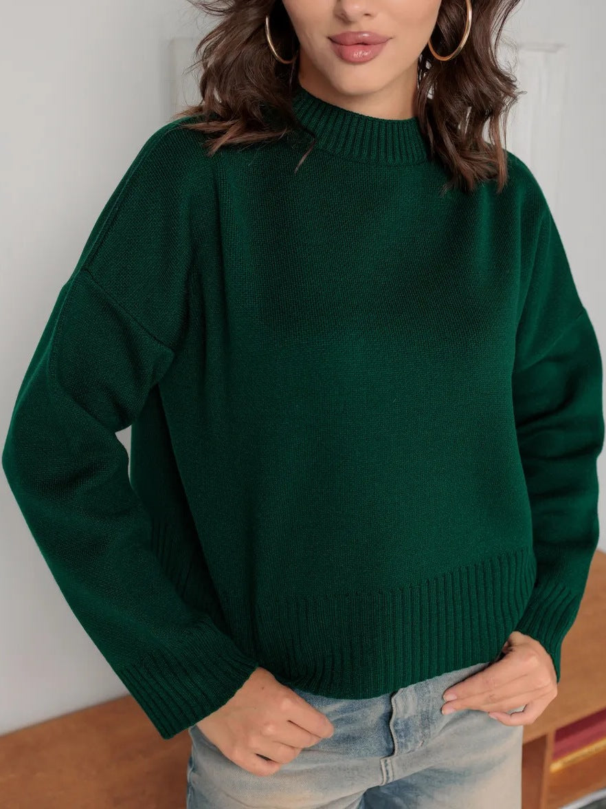 Damen Bequemer Strickpullover mit Rundhalsausschnitt