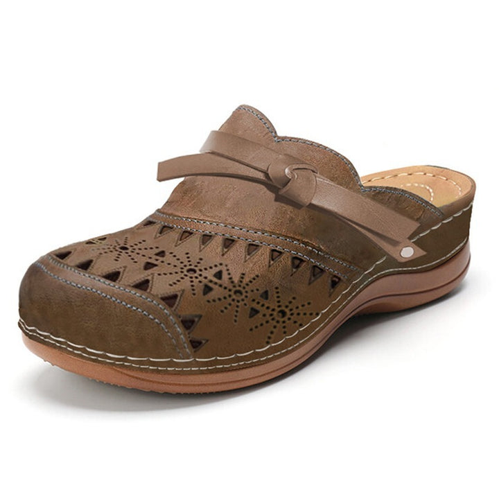 Damen Bequeme Perforierte Clog-Mules mit Knotenriemen und ergonomischem Komfortfußbett Drune
