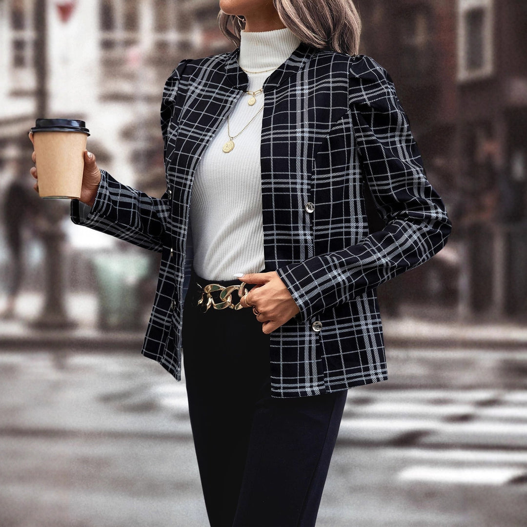 Damen Karierte Blazerjacke mit funktionalen Knopfdetails Drune