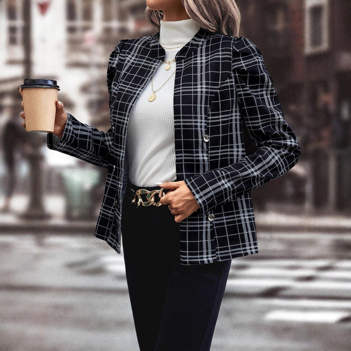 Damen Karierte Blazerjacke mit funktionalen Knopfdetails Drune