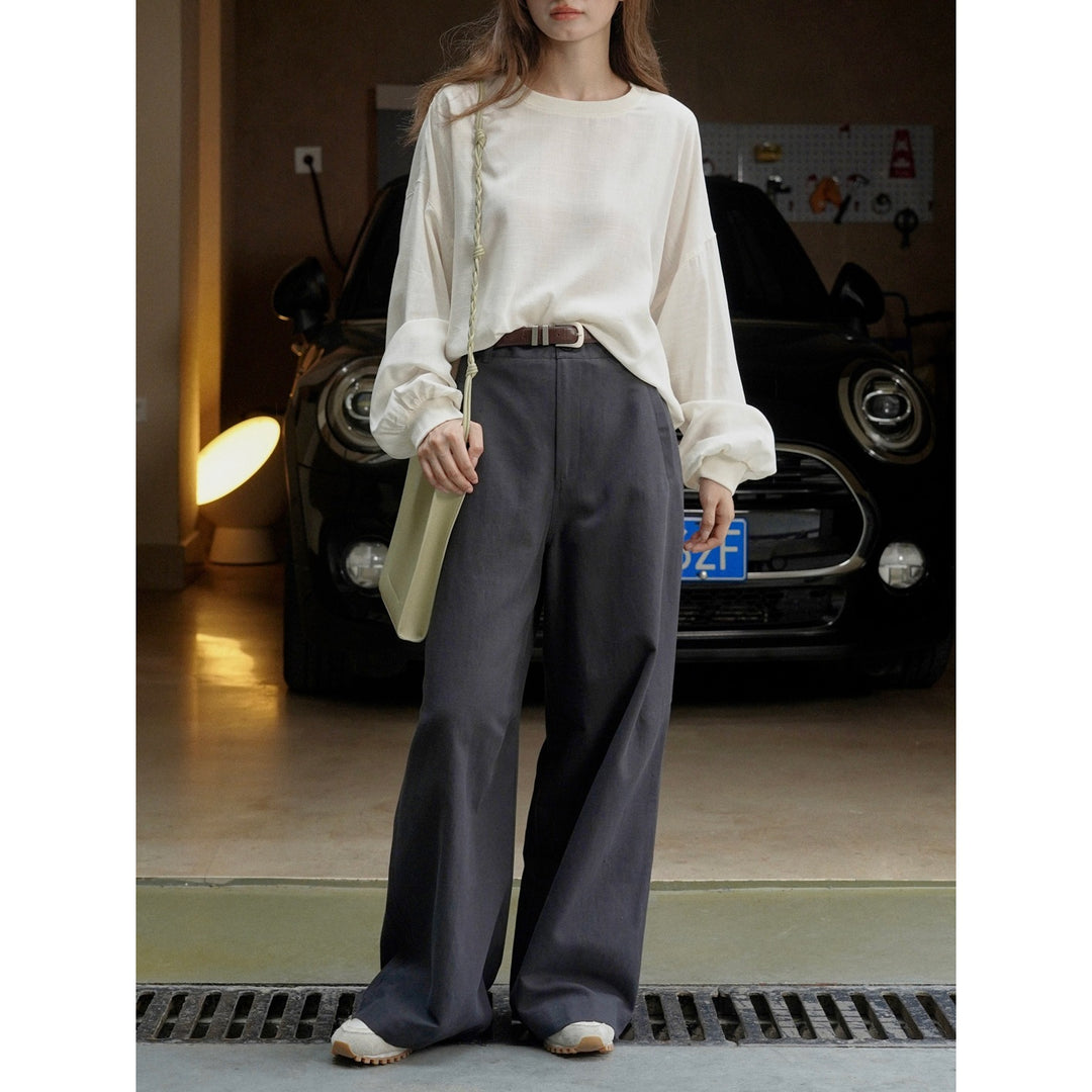 Damen Hochtaillierte Bundfaltenhose mit extra weitem Bein und Eingrifftaschen Drune