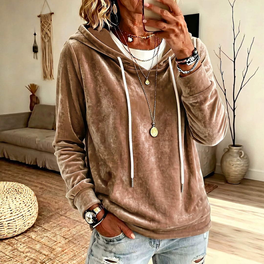Damen Samt-Kapuzenpullover mit Relaxed-Fit und Kordelzug Drune