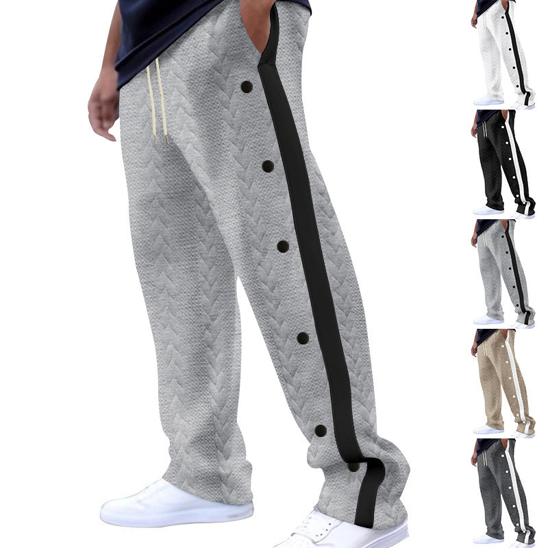 Herren nan gesteppte Freizeithose mit durchgehender Druckknopfleiste und Kontraststreifen Drune