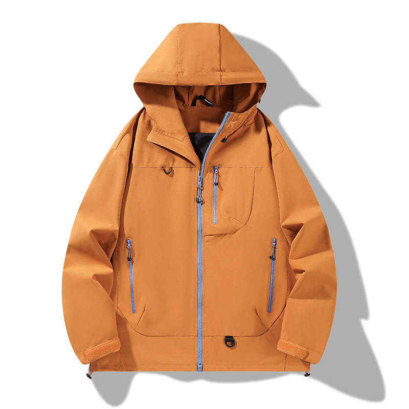 Herren wasserdichte Softshell-Kapuzenjacke mit verschweißten Nähten, verdeckter Brusttasche und verstellbarem Saum Drune