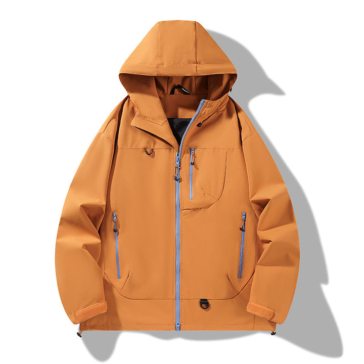 Herren wasserdichte Softshell-Kapuzenjacke mit verschweißten Nähten, verdeckter Brusttasche und verstellbarem Saum Drune