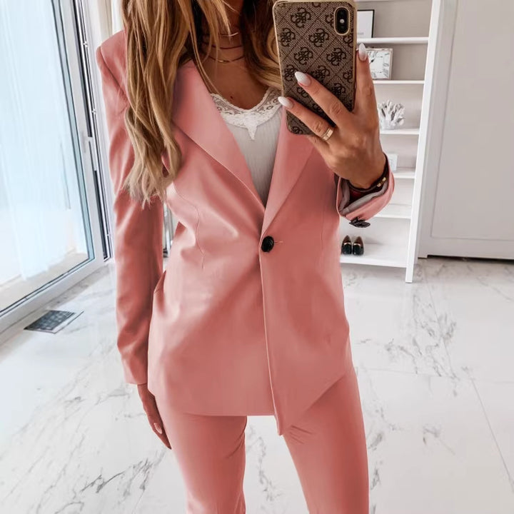 Damen Langblazer mit einreihiger Knopfleiste, tailliertem Schnitt und soften Schulterpolstern Drune
