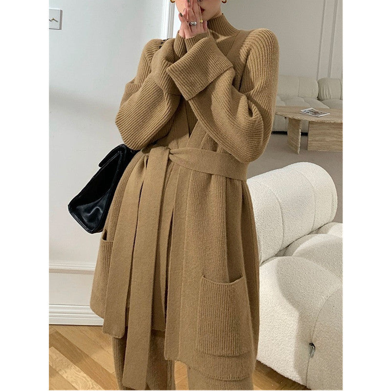 Damen modisches Strickensemble mit elegantem Cardigan und passendem Oberteil Drune
