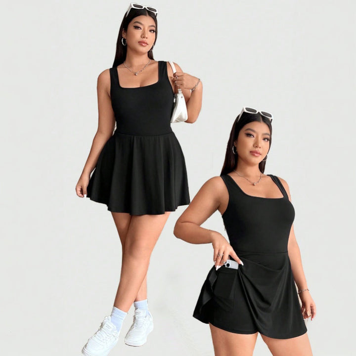Damen Freizeitkleid mit A-Linien-Schnitt und tiefem Rundhalsausschnitt Drune