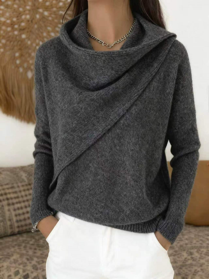 Damen Asymmetrischer Grobstrick-Pullover mit Schalkragen Drune
