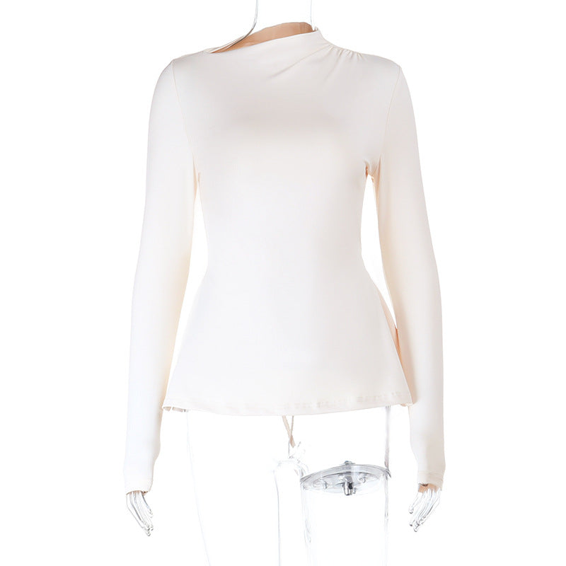 Damen figurbetontes Langarmshirt mit asymmetrischem Ausschnitt und lässigem Schnitt Drune