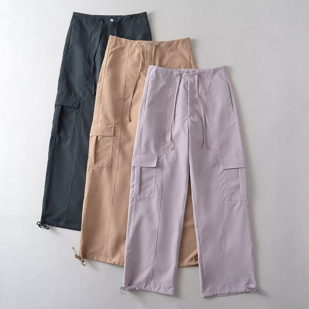Damen bequeme Cargo-Hose mit verstellbarem Bund und funktionellen Taschen Drune