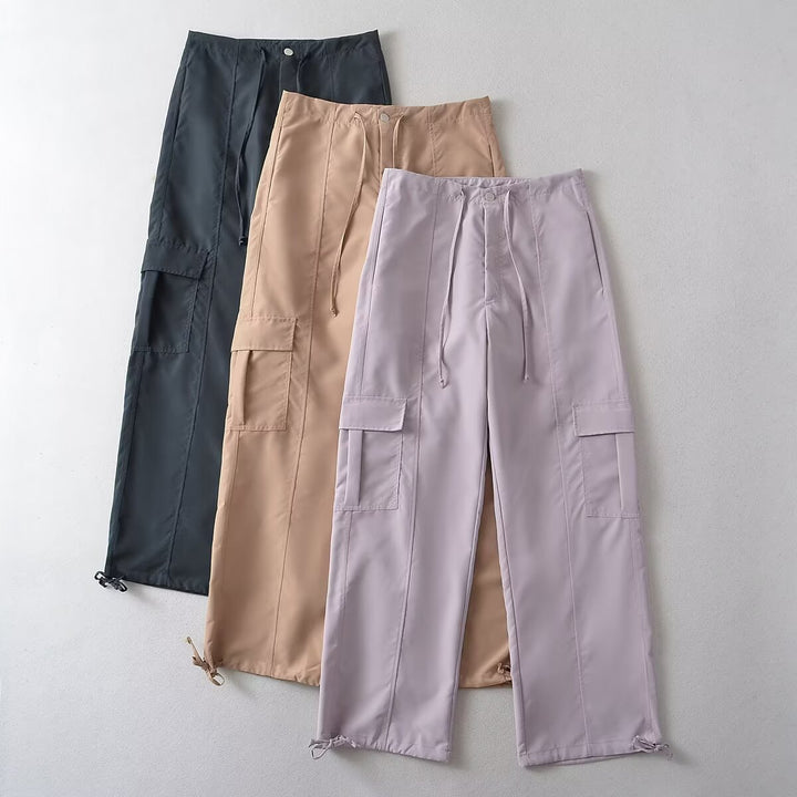 Damen bequeme Cargo-Hose mit verstellbarem Bund und funktionellen Taschen Drune