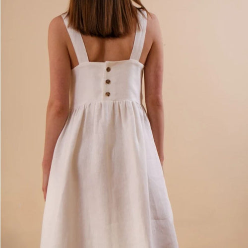 Damen Sommerkleid mit tiefem Rückenausschnitt und Knopfdetails Drune