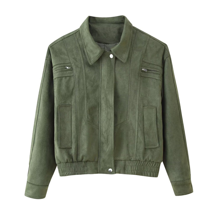 Damen elegante Wildlederjacke mit praktischen Taschen Drune