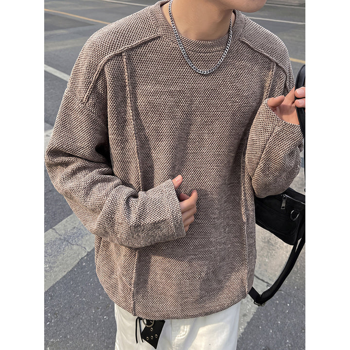 Herren Oversize Waffelstrick-Pullover mit Rundhalsausschnitt Drune