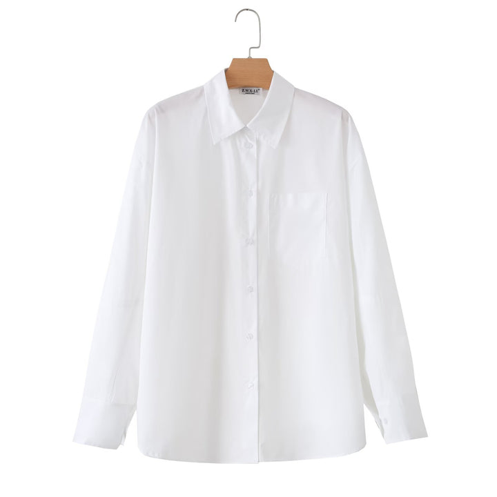 Damen Oversize-Basics-Bluse mit kastiger Silhouette, Hemdkragen und Brusttasche Drune