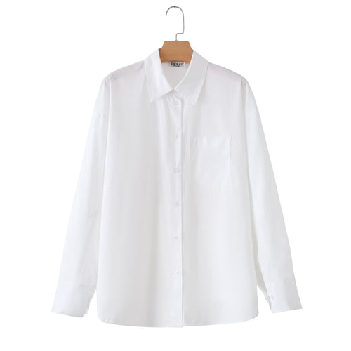 Damen Oversize-Basics-Bluse mit kastiger Silhouette, Hemdkragen und Brusttasche Drune