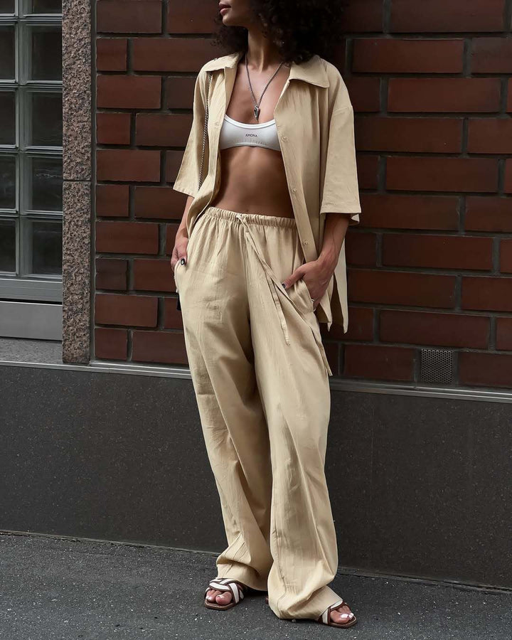 Damen Weite Lounge-Hose mit elastischem Kordelbund und fließendem Palazzoschnitt Drune