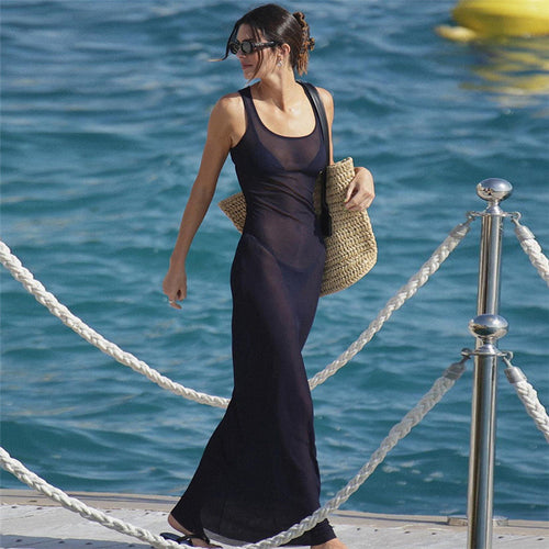 Damen Elegantes Maxi-Kleid mit transparenten Einsätzen Drune