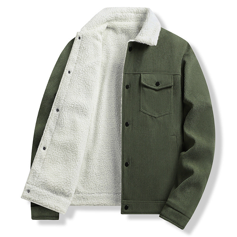 Herren Cordjacke im Trucker‑Stil mit Sherpa‑Futter und Pattentaschen Drune