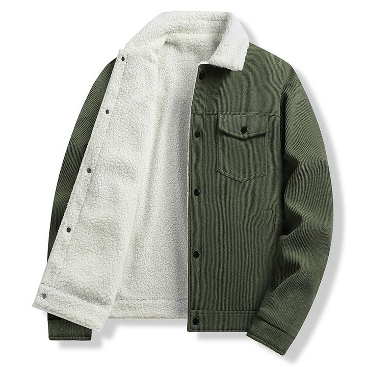 Herren Cordjacke im Trucker‑Stil mit Sherpa‑Futter und Pattentaschen Drune
