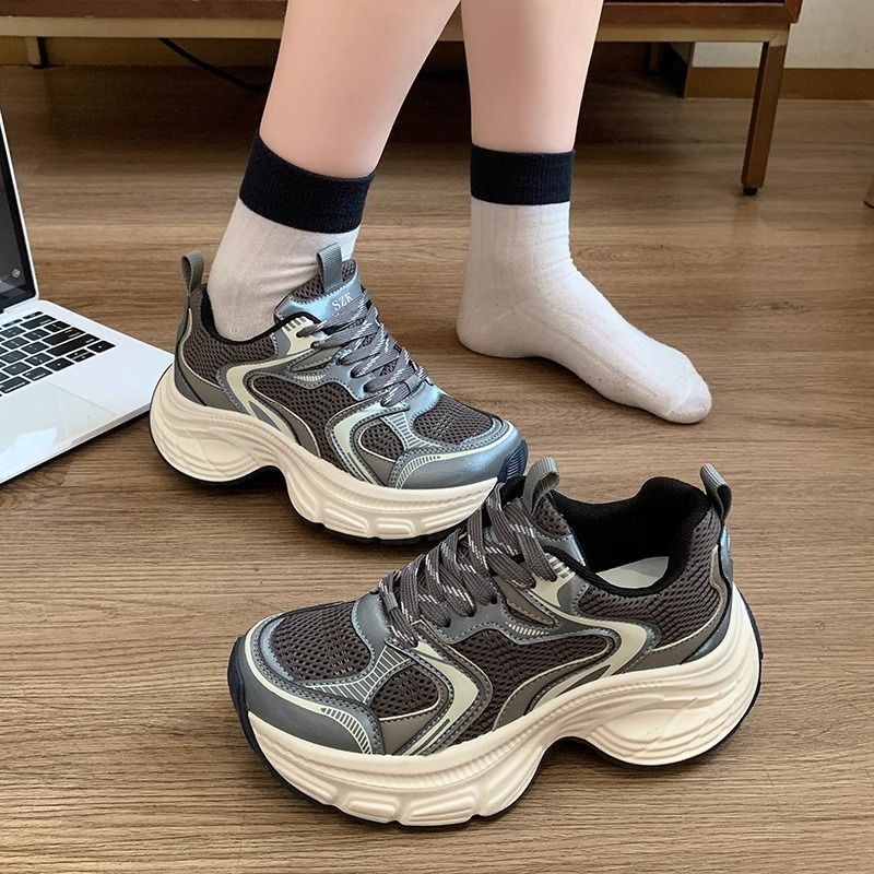 Damen Voluminöse Chunky‑Sneaker mit atmungsaktivem Mesh‑PU‑Mix und skulpturierter Wedge‑Sohle Drune