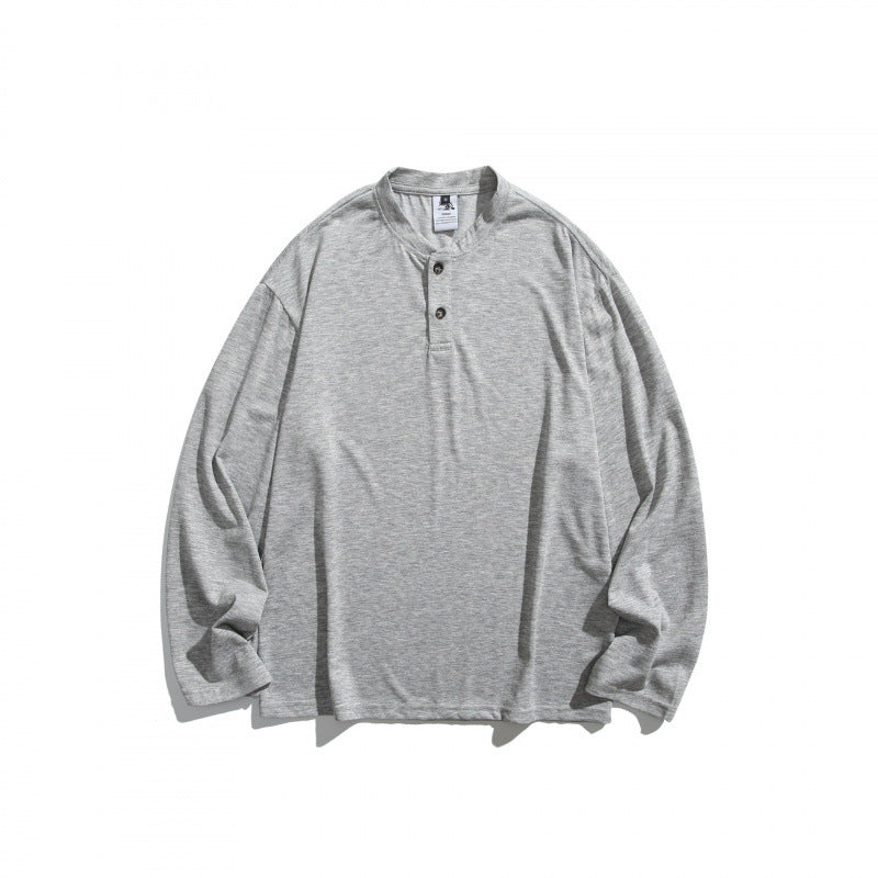 Unisex Lockere Henley-Longsleeve mit Stehkragen und Waffelstruktur Drune