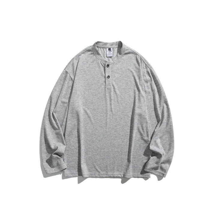 Unisex Lockere Henley-Longsleeve mit Stehkragen und Waffelstruktur Drune