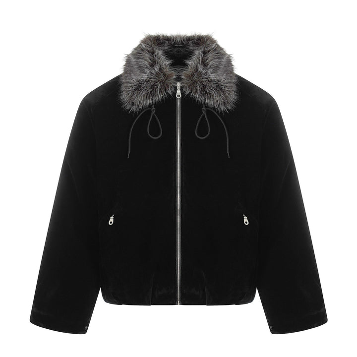 Herren Wildleder‑Bomberjacke mit abnehmbarem Faux‑Fur‑Kragen und Tunnelzug Drune