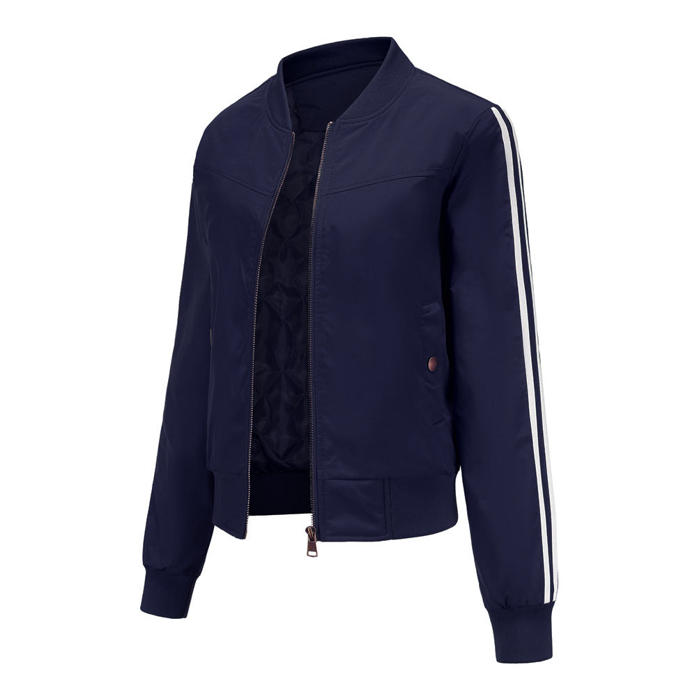 Damen nan sportive Bomberjacke mit seitlichen Kontraststreifen, gesteppter Innenfütterung und Rippbündchen Drune