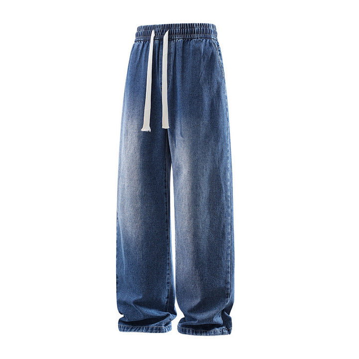 Herren Weite Denim-Freizeithose mit elastischem Bund, Tunnelzug & relaxed Baggy‑Silhouette Drune