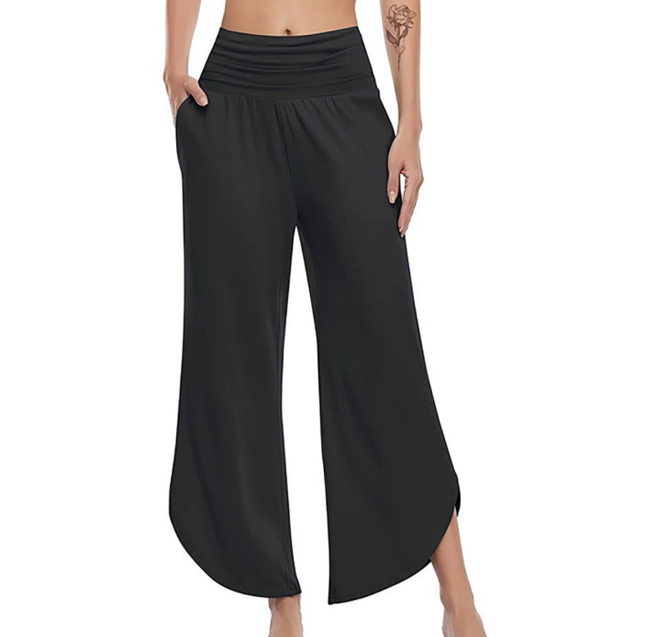 Damen Weite Palazzo-Hosen mit flexiblem Bund und seitlichen Schlitzen Drune