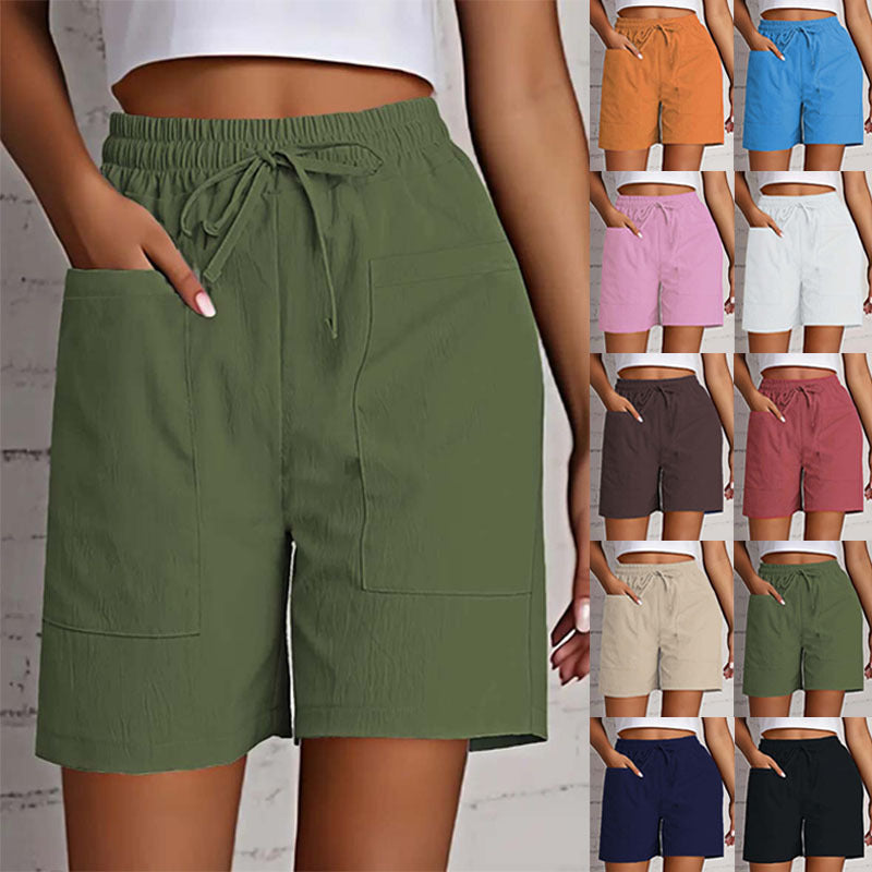 Damen entspannte Shorts mit breitem Gummibund und praktischen Taschen Drune