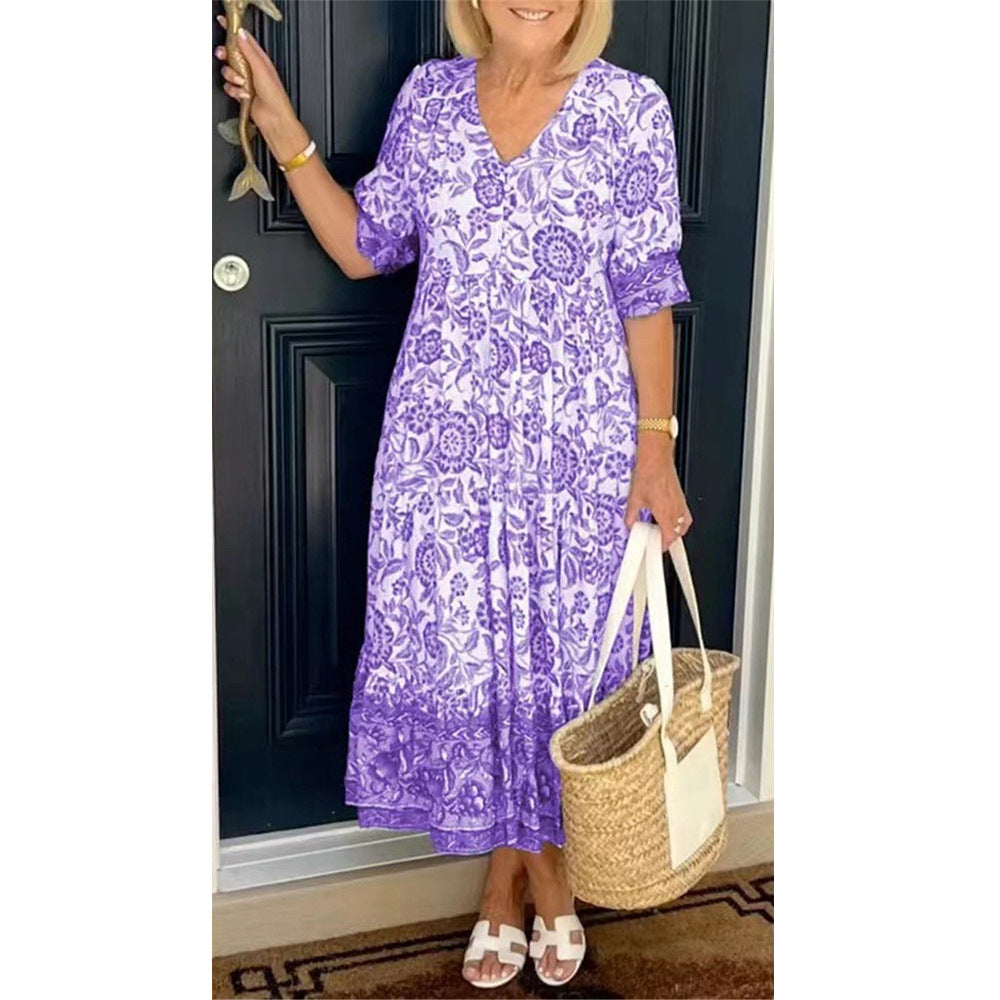 Damen Maxi-Kleid mit floralen Mustern und Volant Drune