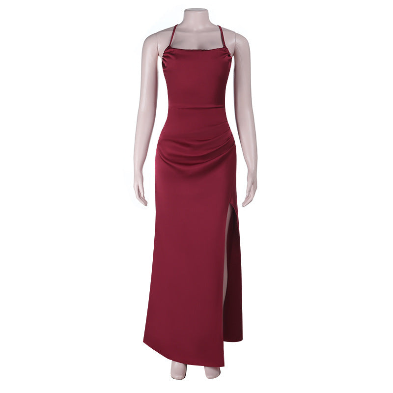 Damen Elegantes Maxikleid mit raffiniertem Schlitz und glattem Obermaterial Drune