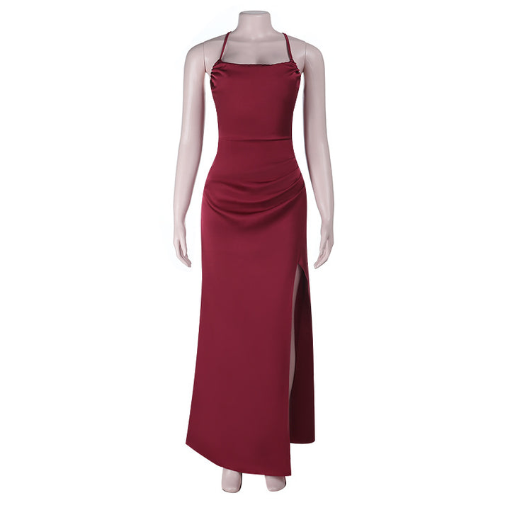 Damen Elegantes Maxikleid mit raffiniertem Schlitz und glattem Obermaterial Drune