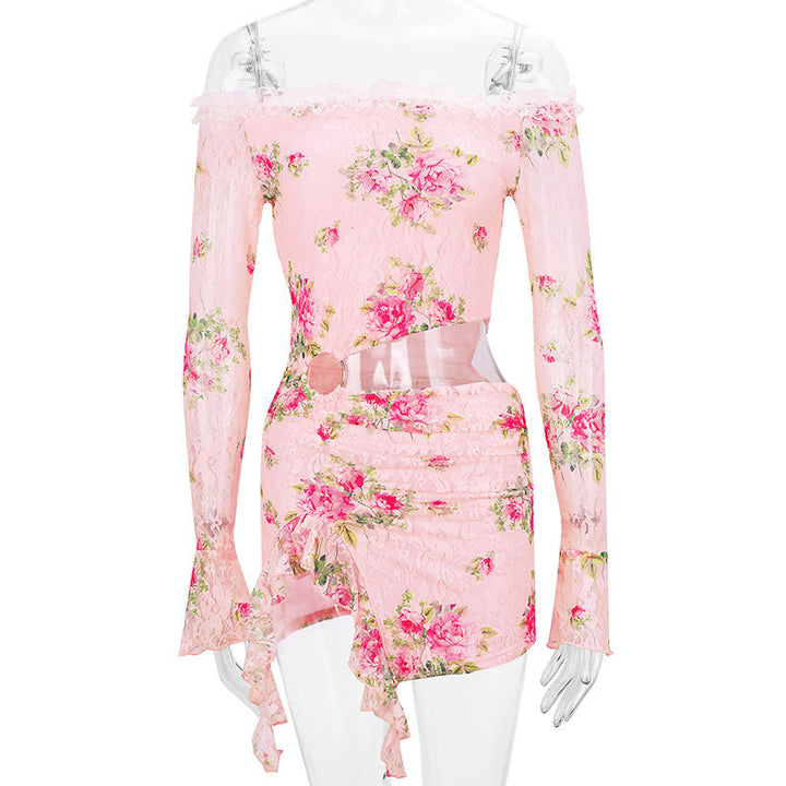 Damen Off-Shoulder Blusenkleid mit floralen Akzenten und asymmetrischem Design Drune