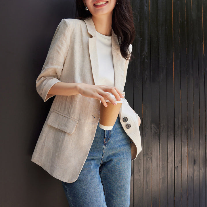 Damen Modischer Leinenblazer Drune
