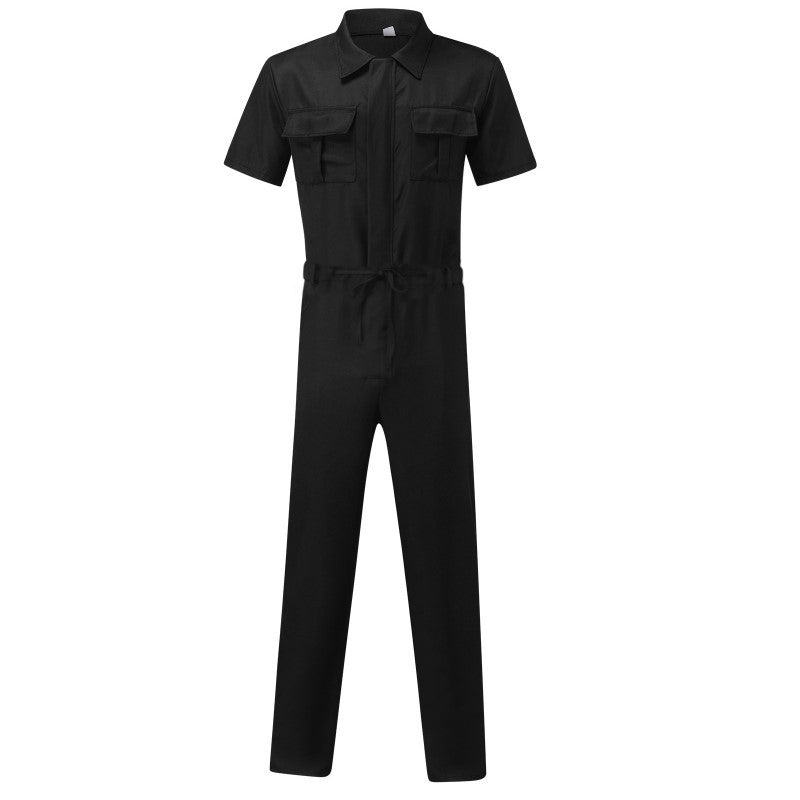 Herren nan Kurzarm-Arbeits-Overall mit Taillengürtel und Brusttaschen Drune
